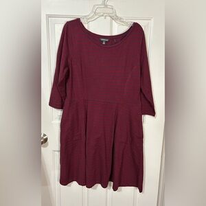 Toad and Co Womens Burgundy Shirt Dress 3/4 Sleeves XL Fit and Flare Stripes